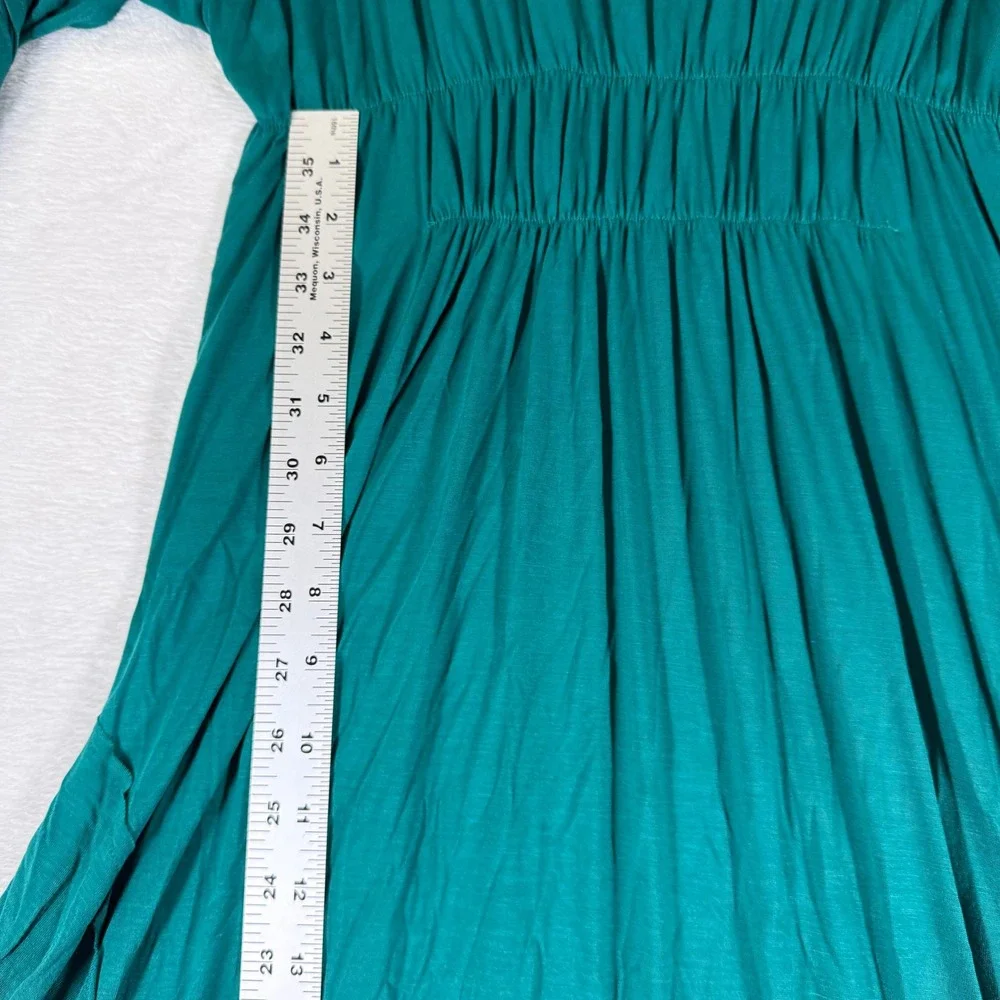FP Beach Free People Teal Green Smocked Waist High-Low Maxi Dress XS Long Sleeve